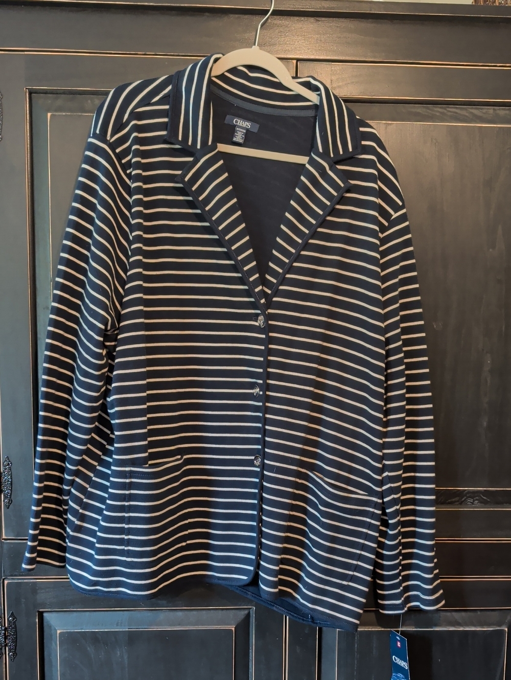 Chaps Navy and White Striped Blazer Jacket *NWT*